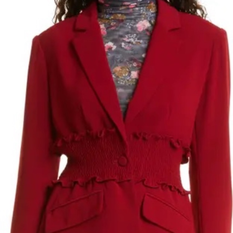 Cinq Sept Smocked-Waist Crepe Blazer